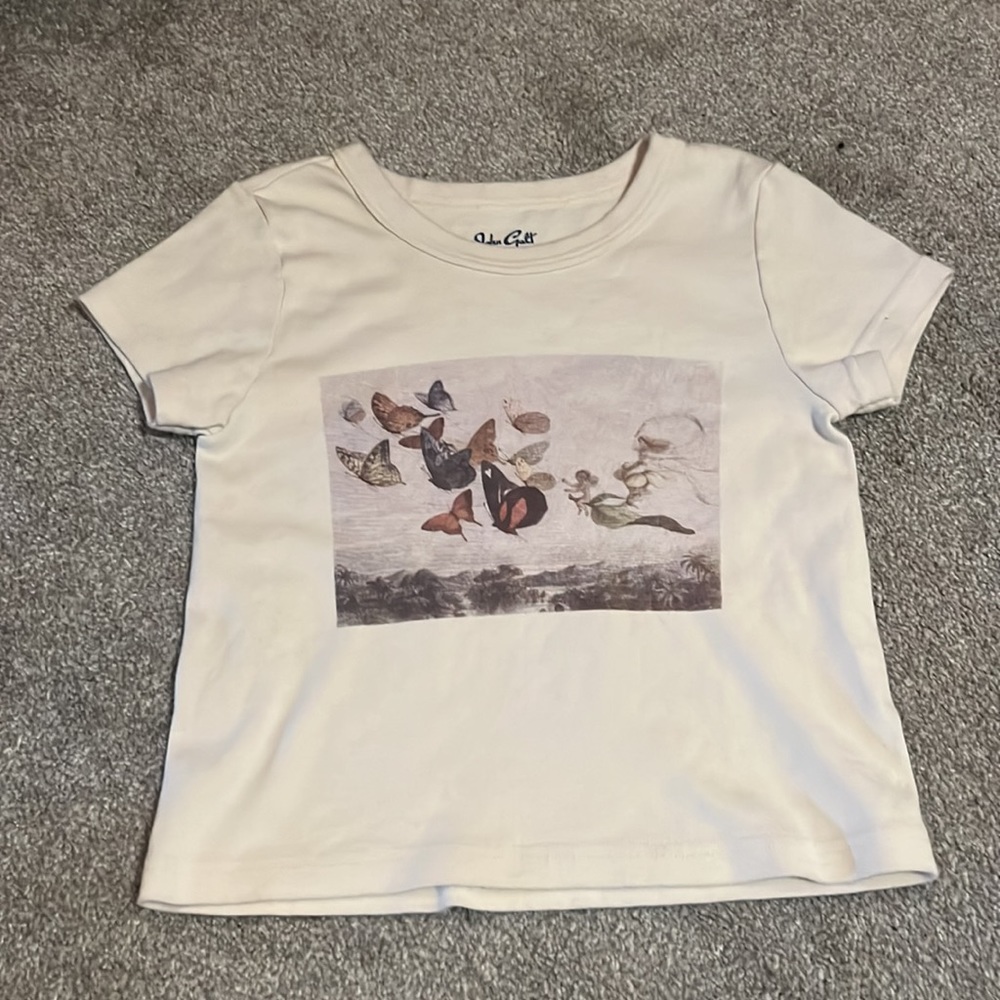 brandy melville Ashlyn Butterflies Crop top cream